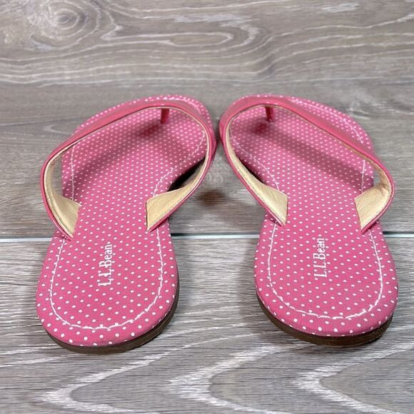 LL Bean Pink Patent Leather Polka Dot Women’s Size 8M Thong Flip Flop Sandals - Picture 4 of 12